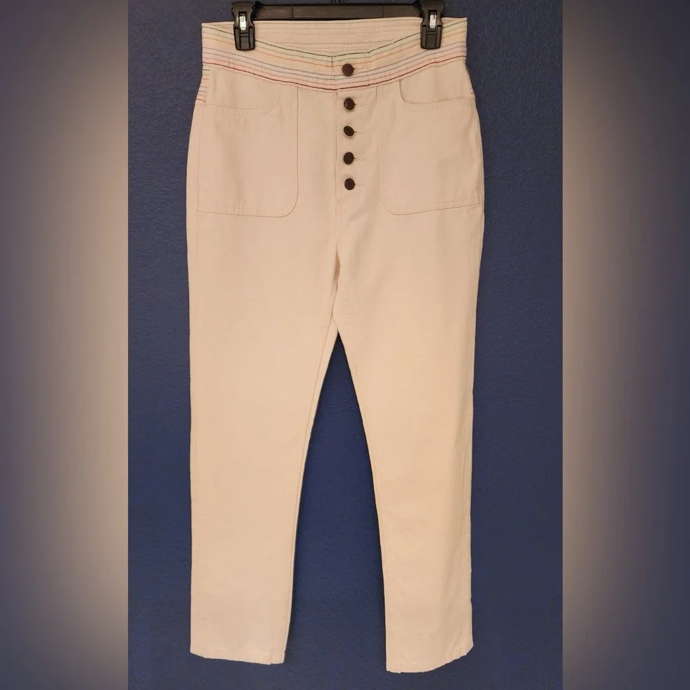REDONE Blanca Miró Stove Pipe Embroidered High Rise Straight Jeans Cream Size 27